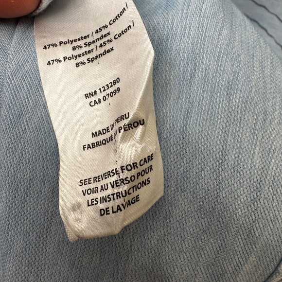 TravisMathew Men’s Polo Shirt Golf Large Light Blue Striped Marlin Logo - Picture 7 of 11